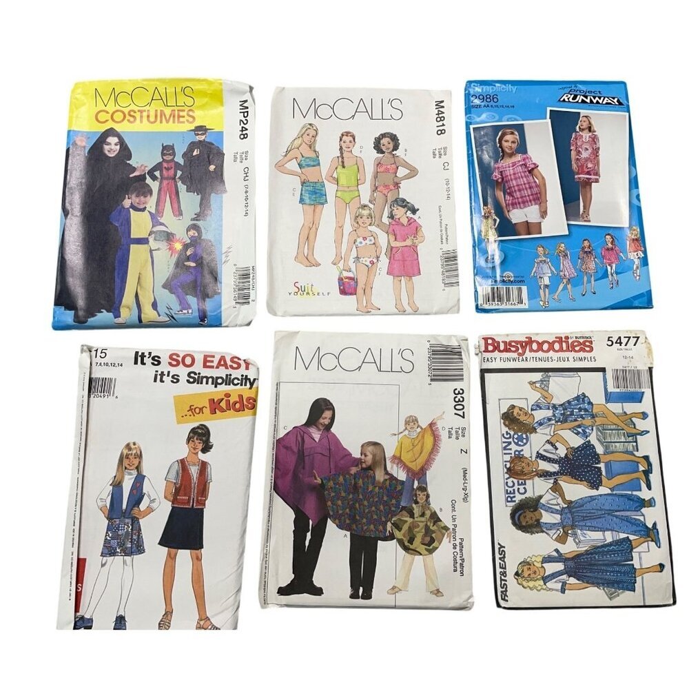 Sewing Pattern Lot‎ of 6 Kids Girls Costume Outfits Sizes 7-14